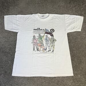 VINTAGE American Veteran Shirt Mens XL White Proud To be An American Military